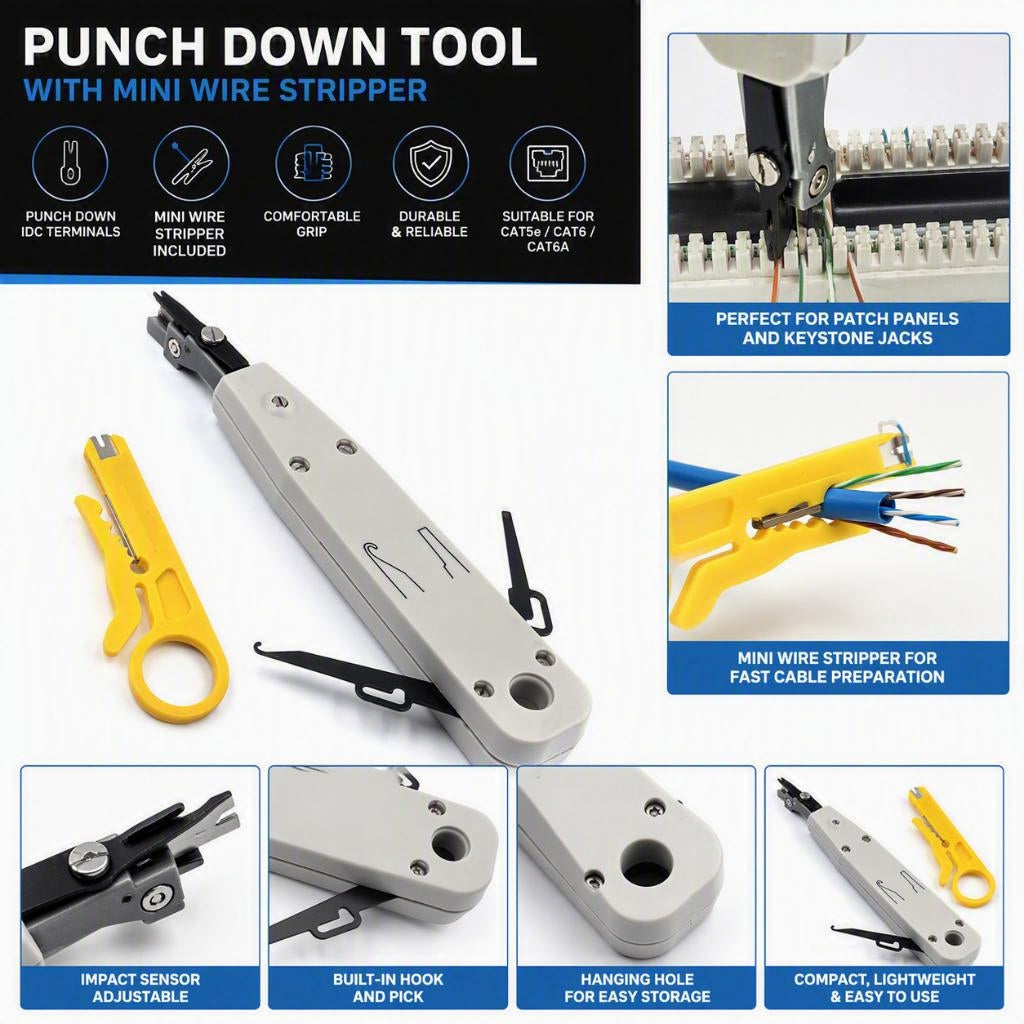 Punch Down Tool with Mini Wire Stripper